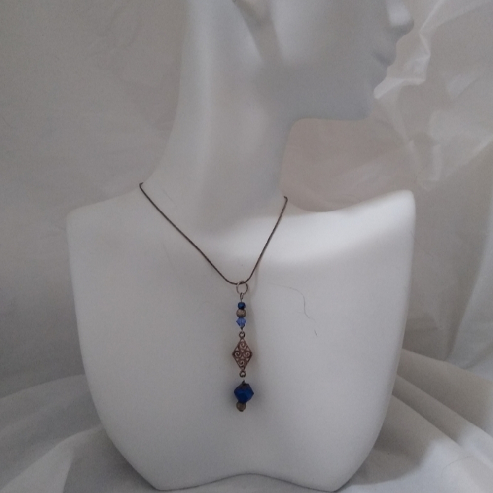 Elegant Blue and Silver Pendant Necklace Holiday Present Gift Party Birthday